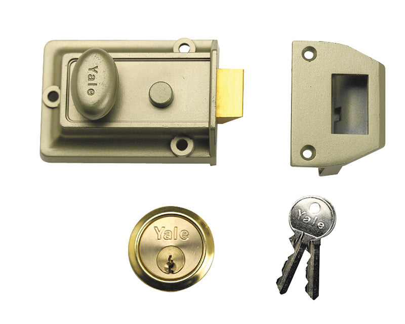 P77 Traditional Nightlatch 60mm Backset Nickel Brass Finish Box, Yale Locks