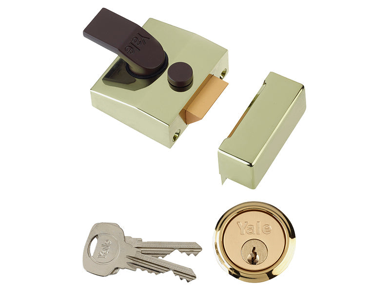 85 Deadlocking Nightlatch 40mm Backset Brasslux Finish Box, Yale Locks