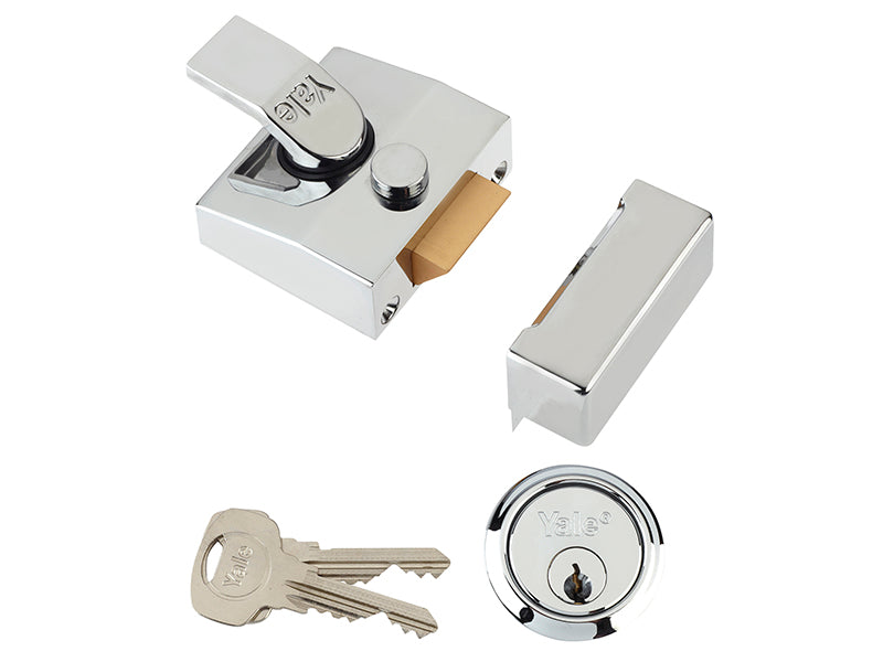 85 Deadlocking Nightlatch 40mm Backset Chrome Finish Box, Yale Locks