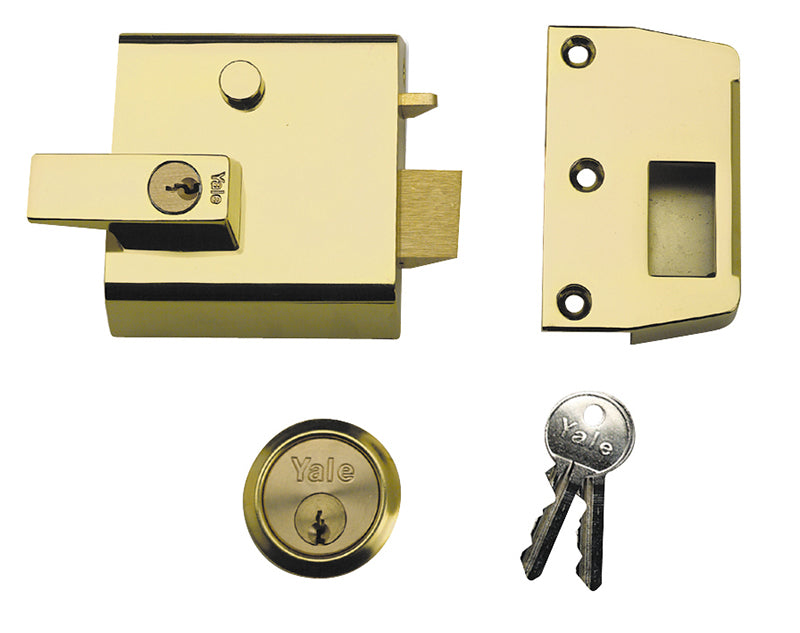 P1 Double Security Nightlatch 60mm Backset Brasslux Finish Visi, Yale Locks