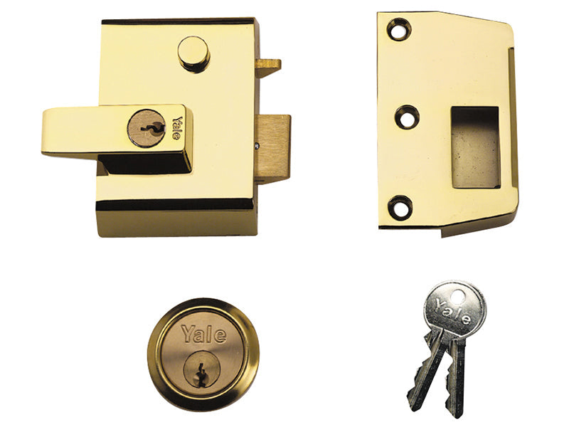 P2 Double Security Nightlatch 40mm Backset Brasslux Finish Visi, Yale Locks