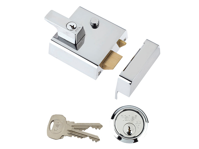 P2 Double Security Nightlatch 40mm Backset Chrome Finish Visi, Yale Locks