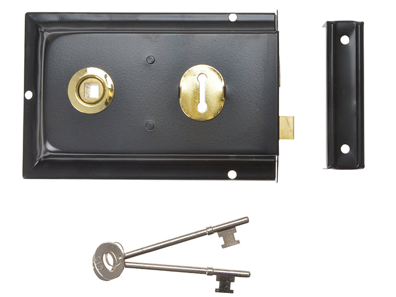 P334 Rim Lock Black Finish 156 x 104mm Visi, Yale Locks