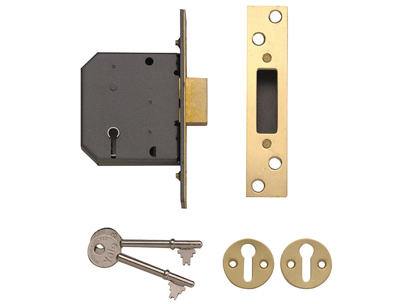 PM552 5 Lever Mortice Deadlock 80mm 3in Polished Brass, Yale Locks