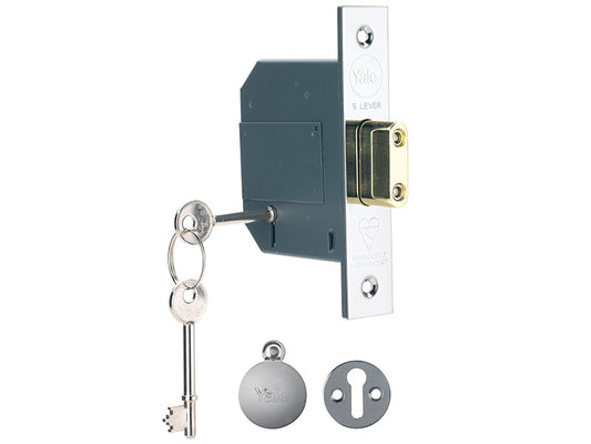 PM562 Hi-Security BS 5 Lever Mortice Deadlock 68mm 2.5in Polished Chrome, Yale Locks