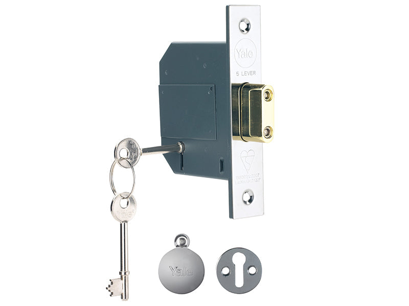 PM562 Hi-Security BS 5 Lever Mortice Deadlock 81mm 3in Polished Chrome, Yale Locks