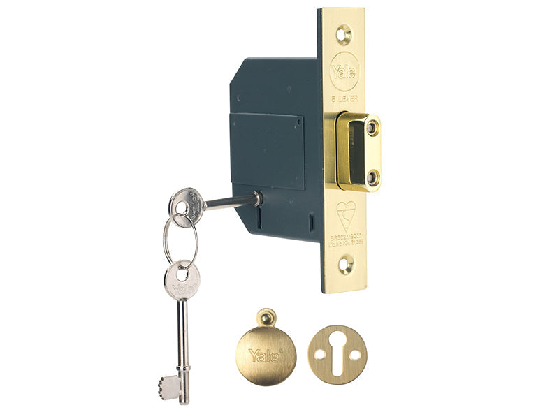 PM562 Hi-Security BS 5 Lever Mortice Deadlock 68mm 2.5in Polished Brass, Yale Locks