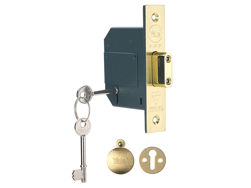 PM562 Hi-Security BS 5 Lever Mortice Deadlock 81mm 3in Polished Brass, Yale Locks