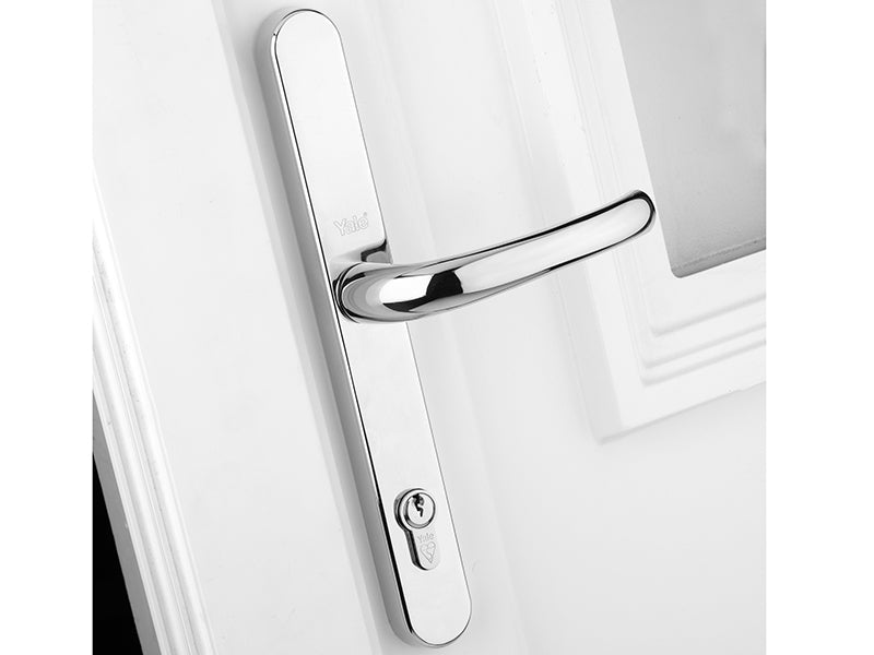 Retro Door Handle PVCu Polished Chrome Finish, Yale Locks