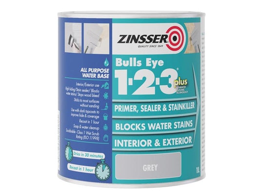 Bulls Eye® 1-2-3 Plus Primer, Sealer & Stain Killer Grey 1 litre, Zinsser