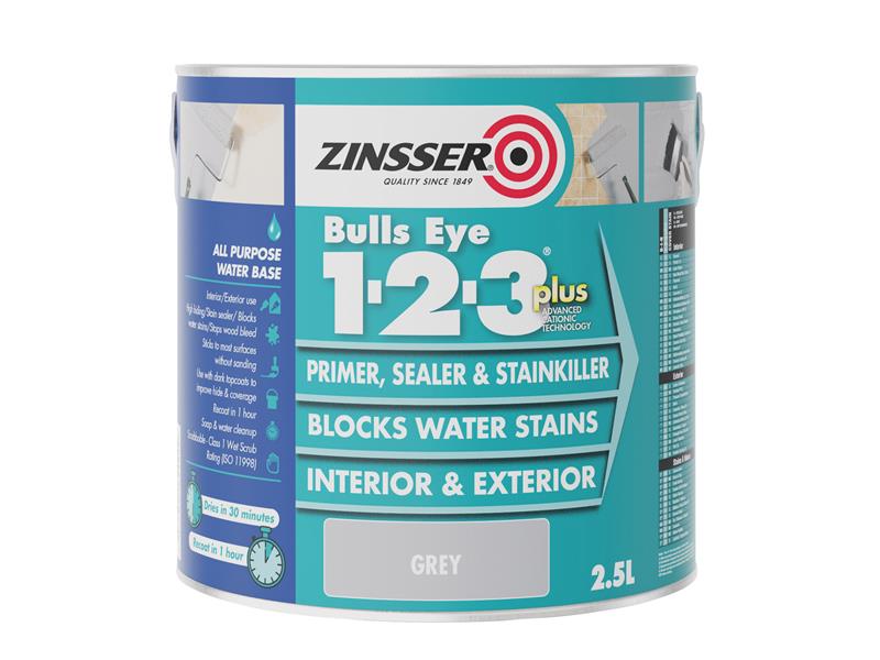 Bulls Eye® 1-2-3 Plus Primer, Sealer & Stain Killer Grey 2.5 litre, Zinsser