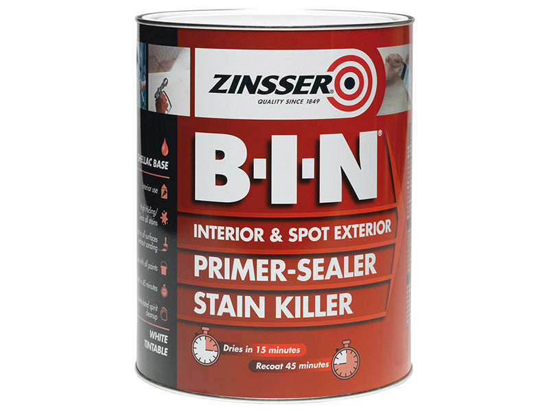 B.I.N® Primer, Sealer & Stain Killer Paint White 1 litre, Zinsser