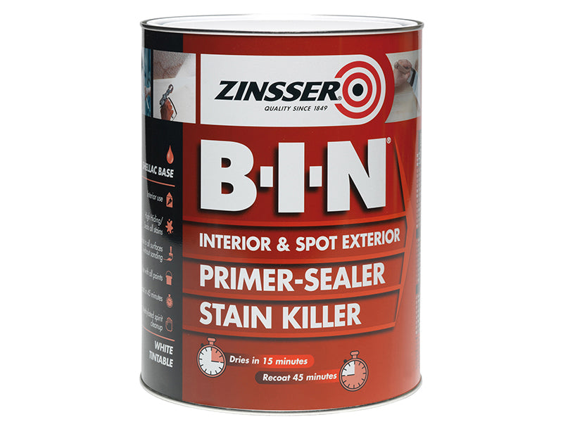 B.I.N® Primer, Sealer & Stain Killer Paint White 2.5 litre, Zinsser