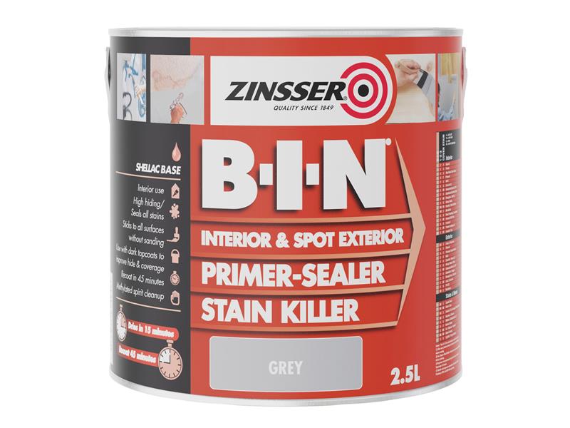 B.I.N® Primer, Sealer & Stain Killer Paint Grey 2.5 litre, Zinsser